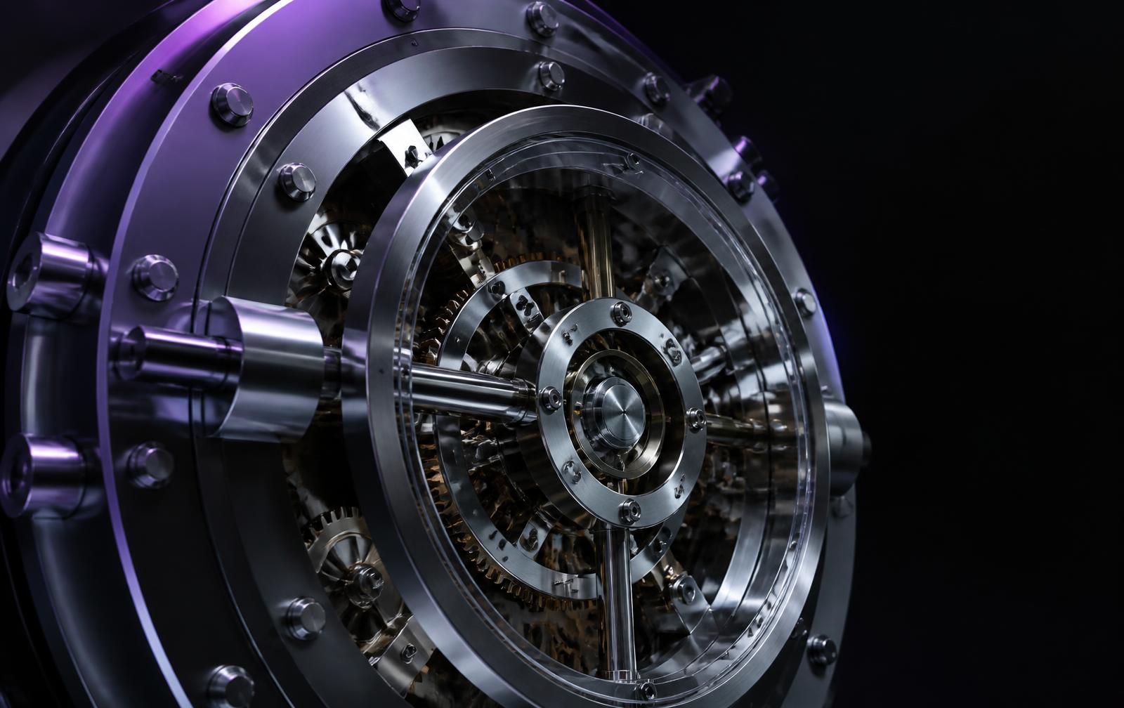Precision-engineered vault mechanism opening, representing custody and controls in tokenized real-world assets